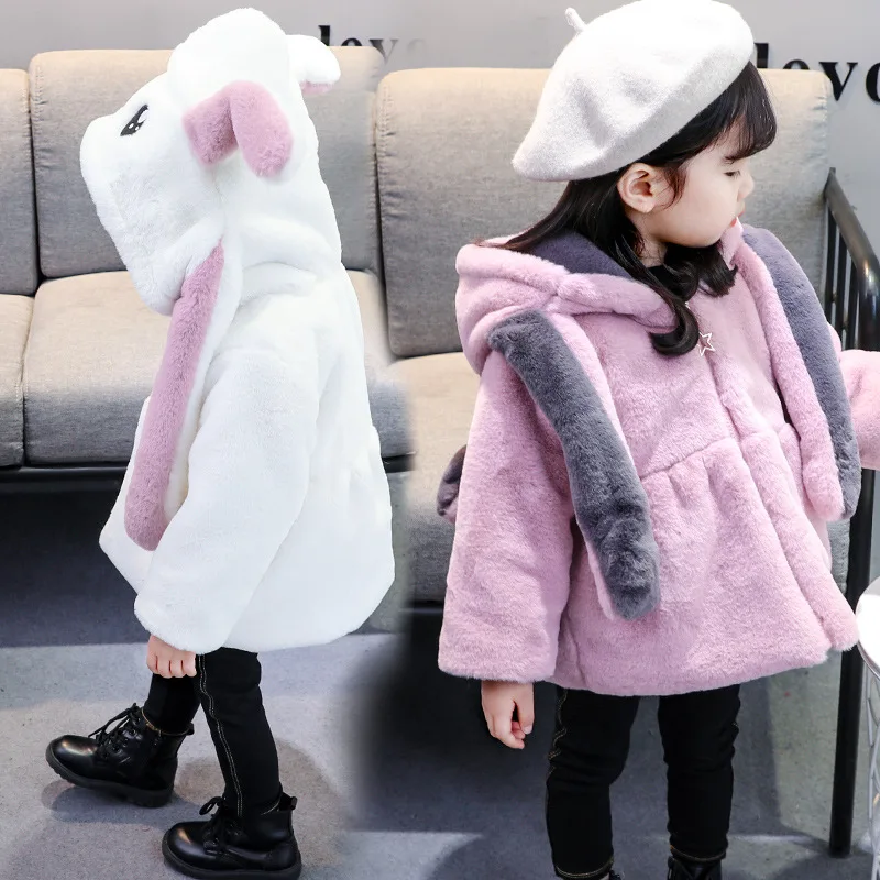

2018 Winter Kids Woolen Coat Cartoon Girl Warm Thickness Girls Jacket Children's Windbreakers Baby Girls Parka