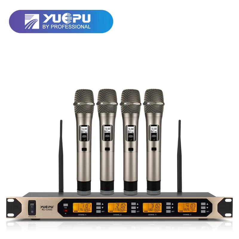 جودة عالية! yuepu RU-U400 4 قنوات نظام الكاريوكي ميكروفون لاسلكي المهنية ل مؤتمر مرحلة استخدام بالتزامن