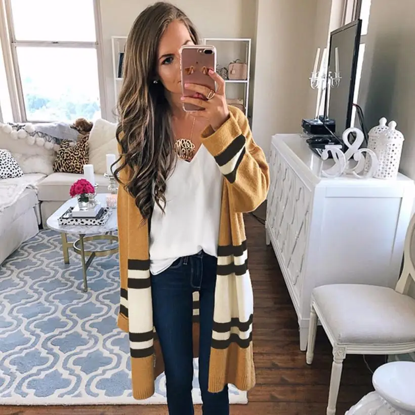 Outerwear & Coats Jackets Autumn Winter Long Sleeve Loose Casual Striped Sweater Cardigan coats and jackets women 2018JUL26 Outerwear & Coats Jackets Autumn Winter Long Sleeve Loose Casual Striped Sweater Cardigan coats and jackets women 2018JUL26