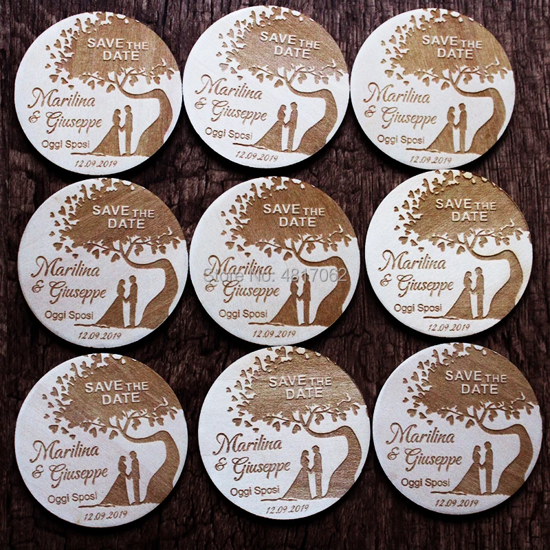Wooden Slice Save The Date Magnet Rustic Wedding Magnets Pine