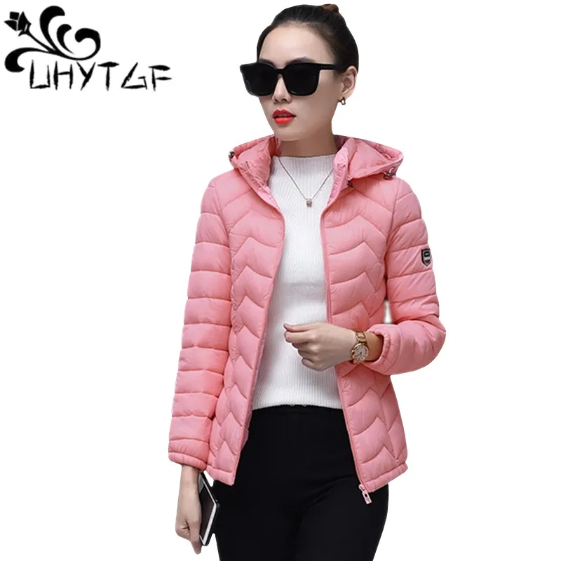 

UHYTGF New Product Cotton Parkas Basic Coat Winter Jacket Women Outwear Coat Thin Down Cotton Female Jacket hooded Short Coats
