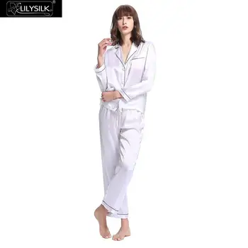 

LilySilk 100 Silk Pajamas Set Women Sleepwear Female 22 momme Trimmed Buttons Turn Down Collar Clothing Free Shipping