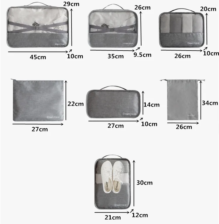 7 шт./компл. Для мужчин дорожные сумки Водонепроницаемый Упаковка Куб Портативный Одежда Нижнее белье обувь сортировки Органайзер Для женщин ручной Чемодан аксессуар