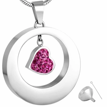 

Stainless Steel Cremation Jewelry for Ash Crystal Heart In Circle Urn Necklace Memorial Jewellery