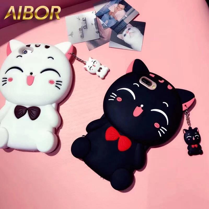 

Cute 3D Cartoon Lucky Fortune Cat Kitty Case Bow Tie Silicone Cover for iPhone X XS MAX XR SE 5 5S 6 6S 7 8 Plus Smile Moon Cat