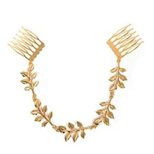 HHFF женский золотой тон листья цепь бахрома волос гребень манжета головная повязка