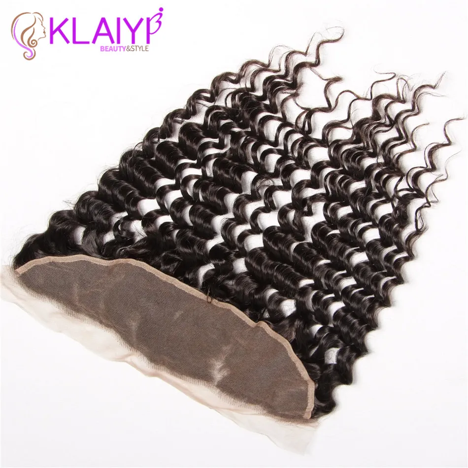 Klaiyi Hair Ear To Ear Lace Frontal Closure Human Hair 13X4 Without Baby Hair Peruvian Deep Wave Free Part Remy Hair Frontal