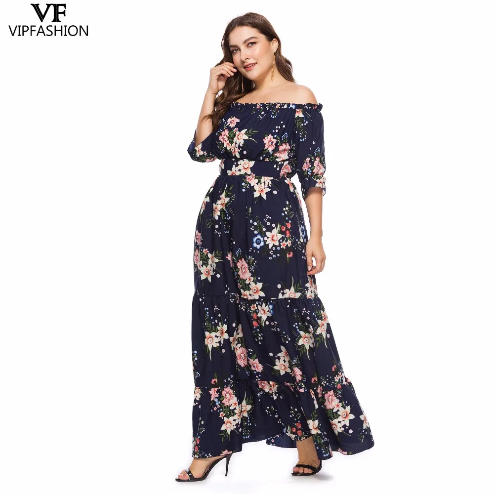 VIP Мода новые продукты летнее женское Повседневное платье в горошек размера плюс с вырезом лодочкой длиной до щиколотки женское платье