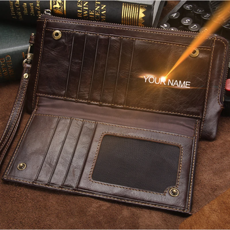  2019 Men Wallet Clutch Genuine Leather Brand Rfid Wallet Male Organizer Cell Phone Clutch Bag Long  - 32810869677