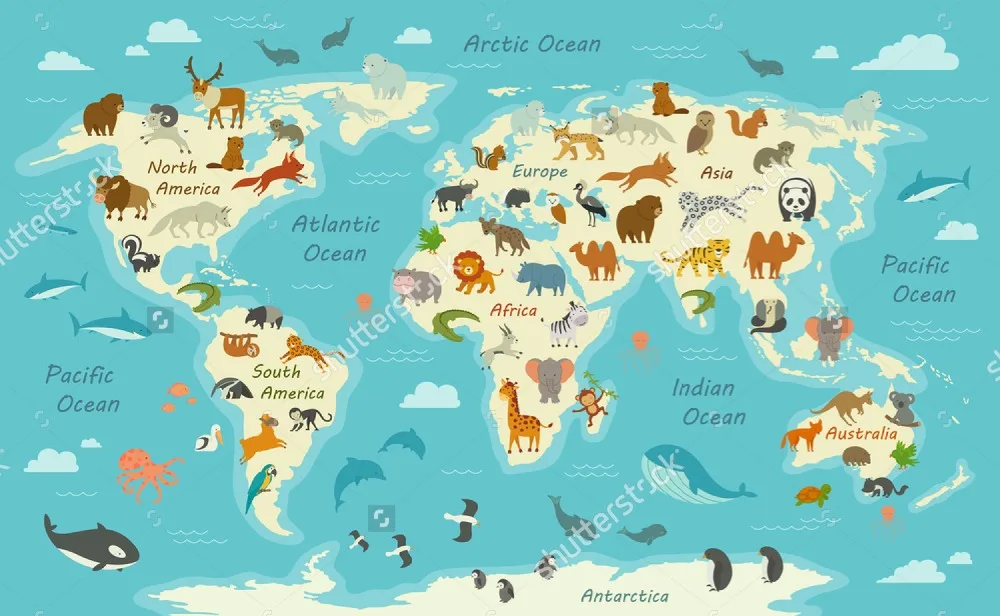 Детские обои карта мира с животными 3D фотообои для гостиной детской спальни