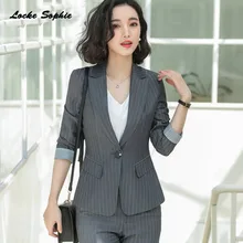 Women's Plus size Blazers coats 2019 Summer cotton cotton blend stripe Slim fit Small Suits jackets ladies Skinny Blazers Suit