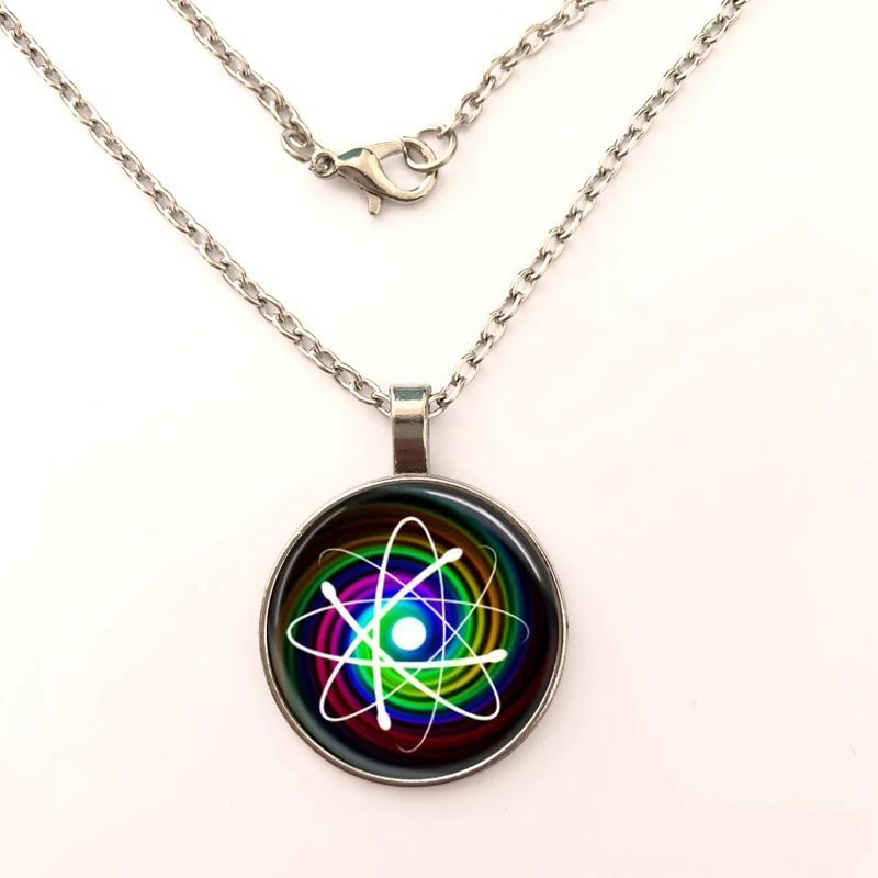 

Glowing Atom Photo Handmade Glass Dome Jewelry fashion women's long-necklaces jewelry glass cabochon Pendant necklace girl