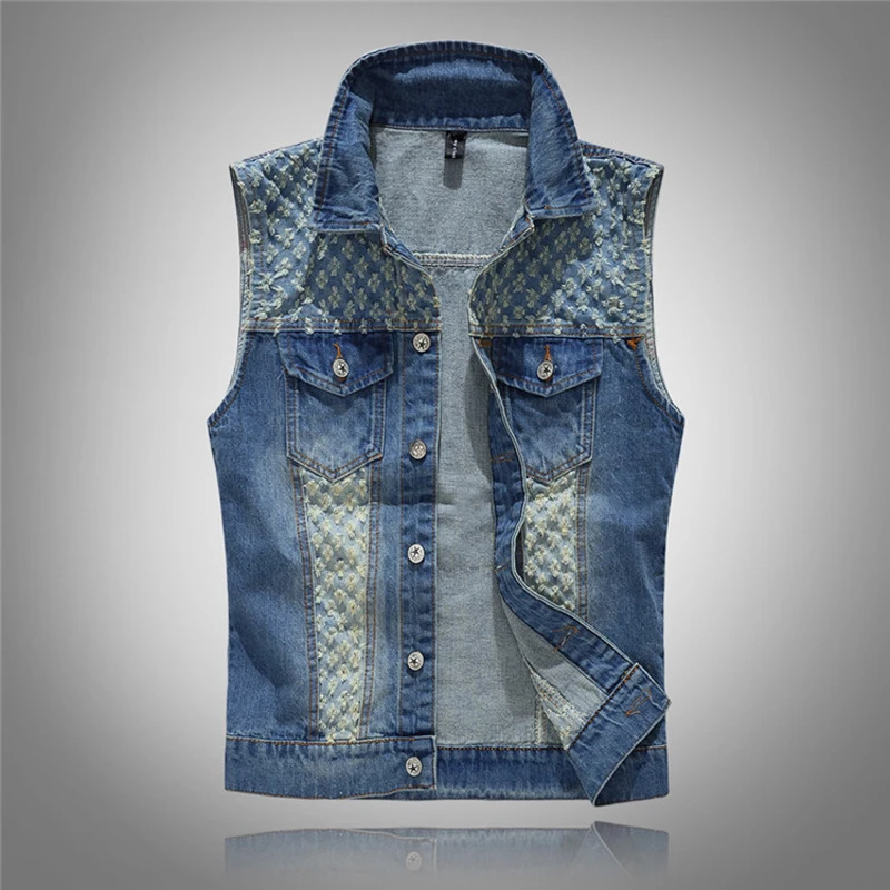 2018 Clothing Classic Solid Blue Color Denim Vest Men's