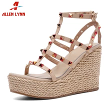 ALLENLYNN New Brand Genuine Leather Shoes Platform Gladiator Sandals Women 2019 Summer Women High Heels Rivet Shoes Woman Wedges ALLENLYNN New Brand Genuine Leather Shoes Platform Gladiator Sandals Women 2019 Summer Women High Heels Rivet Shoes Woman Wedges