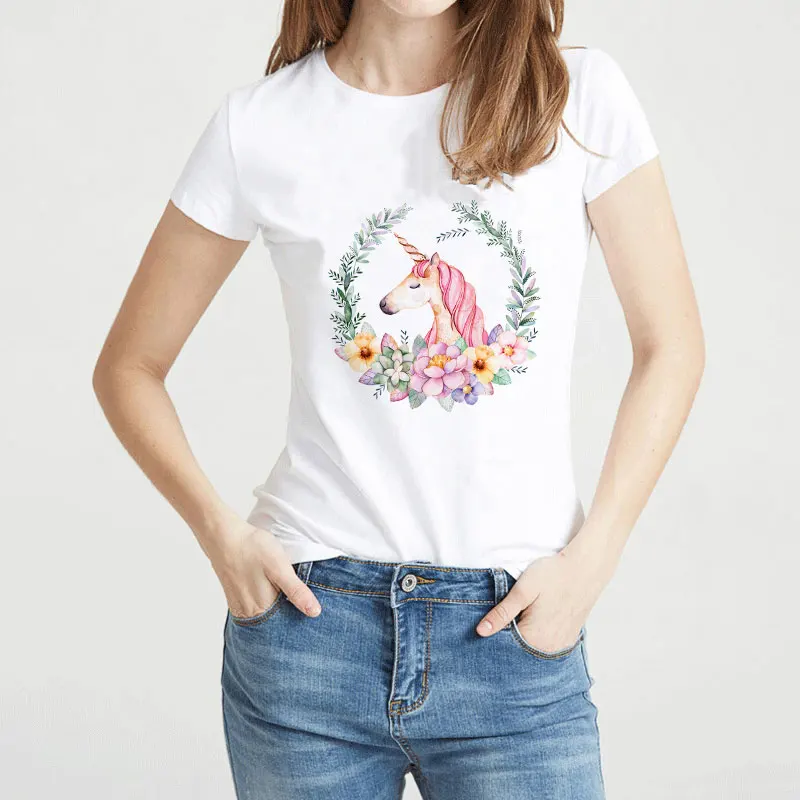 

Women Clothes 2019 Streetwear T Shirt Harajuku Kawaii Unicorn Funny Aesthetic Tumblr T Shirt Leisure O-neck Vogue Tshirt Women