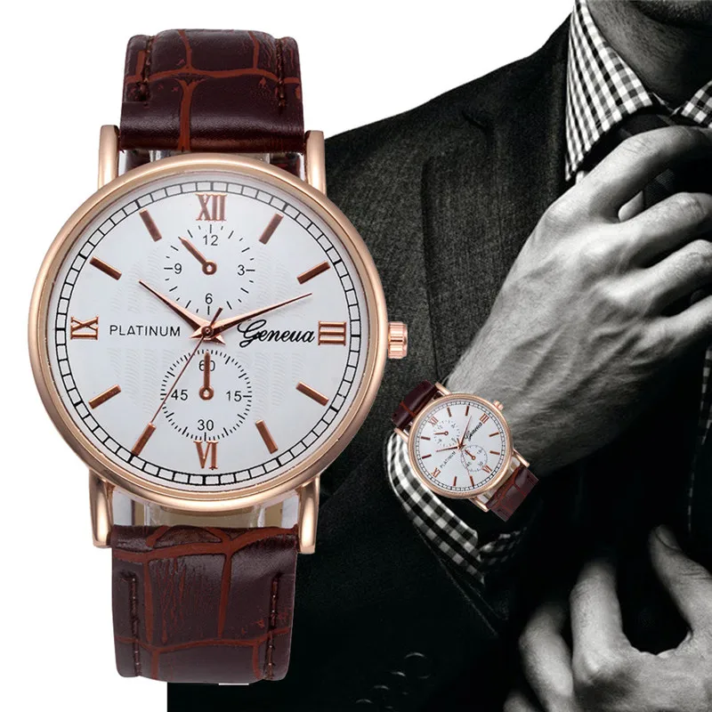 Нарядные повседневные часы мужские часы Ретро дизайн кожаный ремешок аналог, кварцевый сплав наручные часы Orologio Uomo