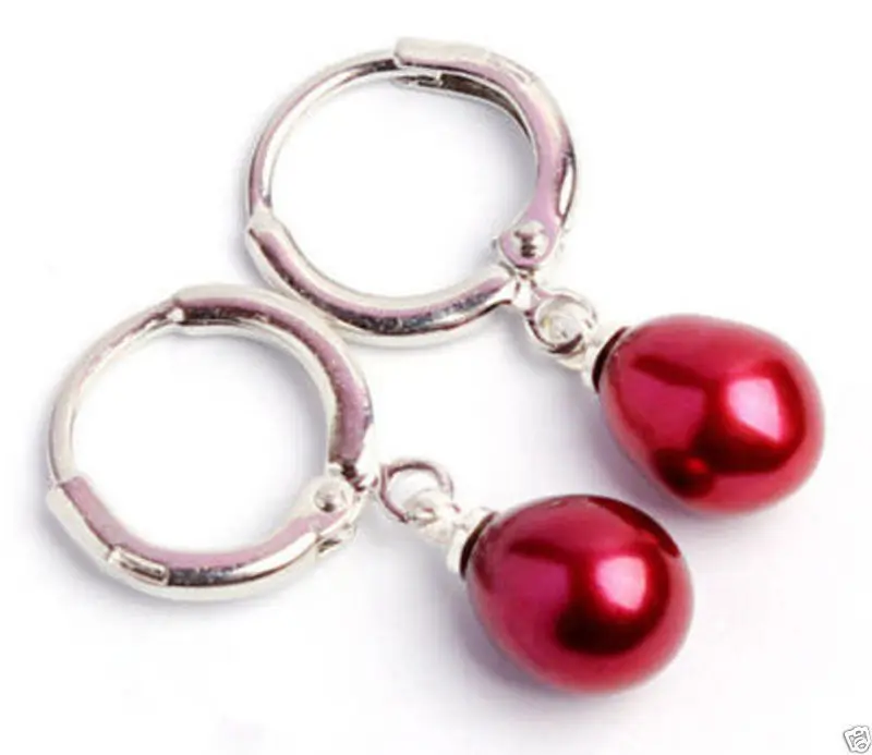 

Free shipping hot sale Women Bridal Wedding Jewelry >>Beautiful 7-8mm Natural Red Freshwater Pearl Silver Plated Dangle Earrings