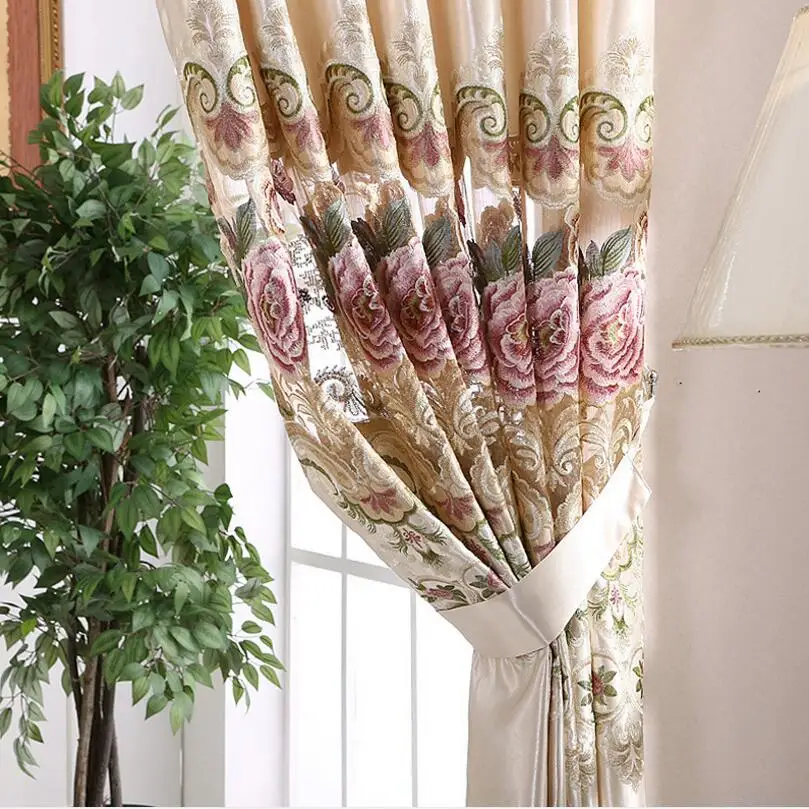 Europe Embroidery Floral Tulle Design Window Curtains Drape For