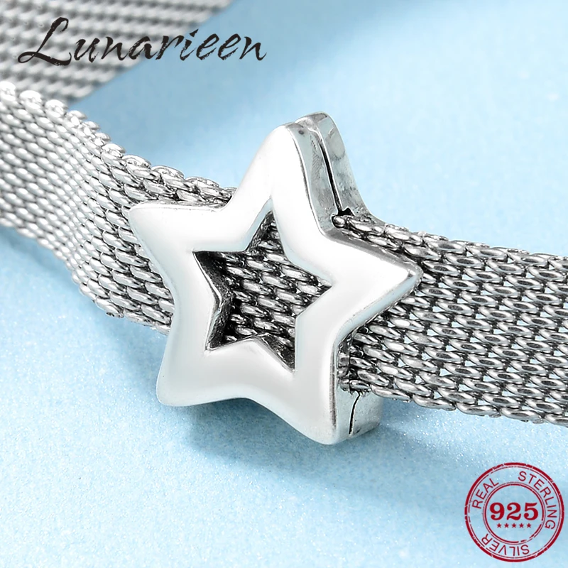 

New 925 Sterling Silver Fashion openwork Star Shape Clip Bead Charms Fit Original reflection Charm Bracelet Jewelry making 2019
