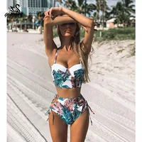 High Waist Swimwear 2019 New Leaf Print Bikinis Women Swimsuit Vintage Retro Bathing Suit Halter Biquini