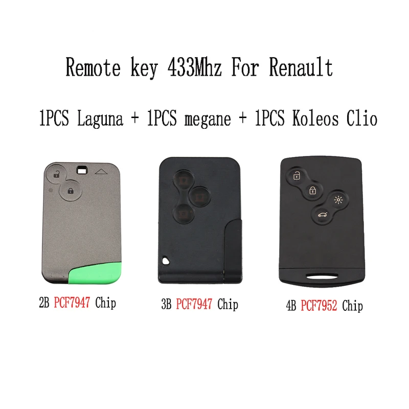 

3pcs*Smart Remote Key 3BT For Renault megane card key 2BT For Renault Laguna 4BT For Renault Koleos Clio Original keys