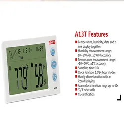 UNI-T A13T цифровой Температура гигрометр закрытый открытый температура измеритель влажности Будильник Термометр метеостанции