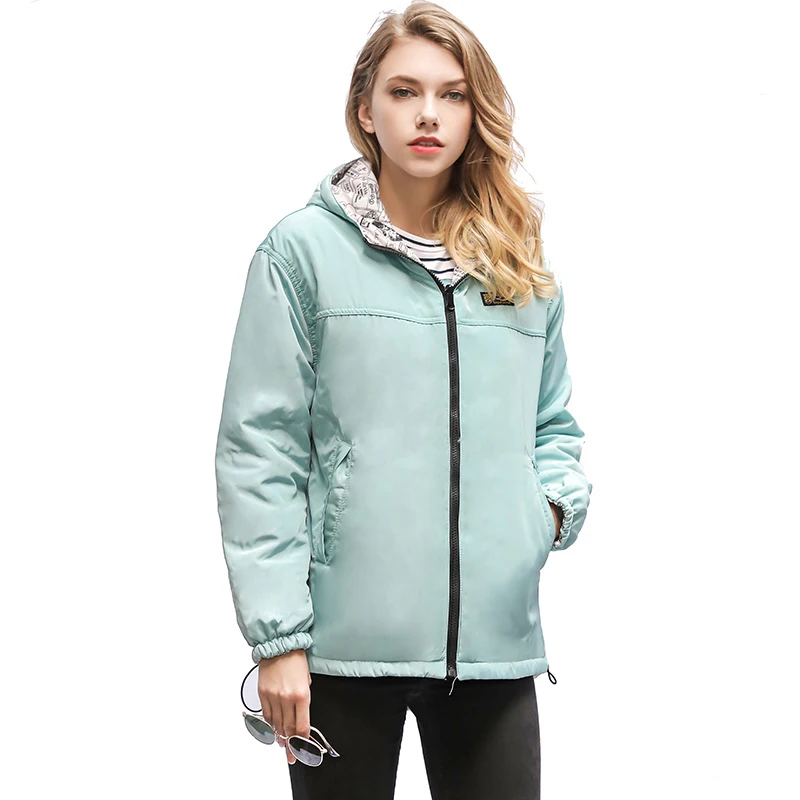 

2017 New Feminine coat Long-sleeved Hooded Female jacket Spring Loose Down jacket Fashion Both sides wear a Coat female K406 A0
