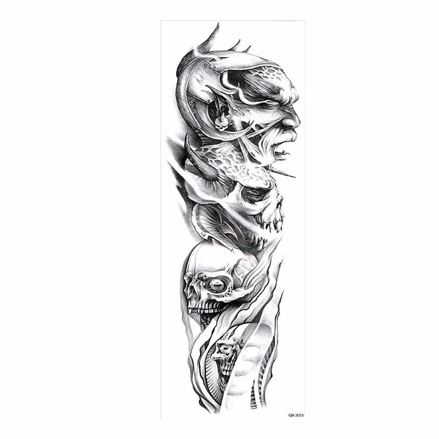 1 Piece Full Arm Tattoo Sticker Temporary Devil Skull Pattern Water Transfer Unisex for Leg Body Art Fake Tattoo Sticker QB-3053 (1)
