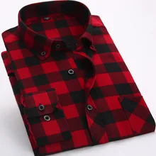 Красные и черные фланелевые мужские рубашки в клетку с длинным рукавом, мужские брендовые осенние Рубашки с пуговицами, мужские рубашки, Сорочки мужские