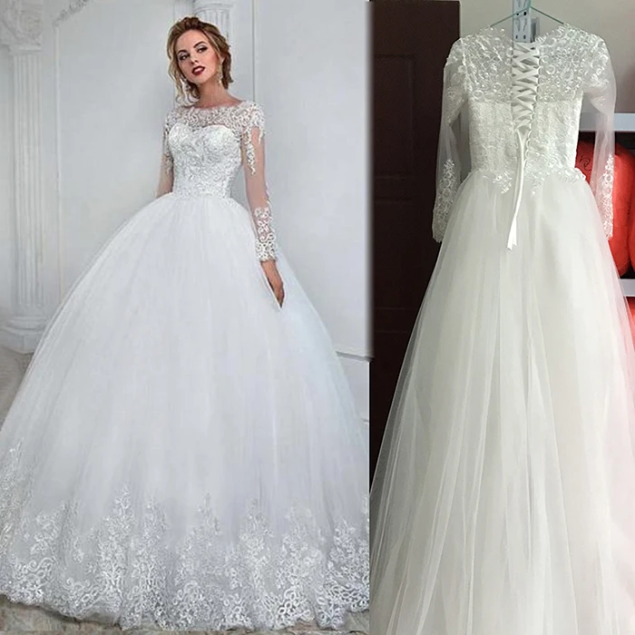 Fansmile Robe De Mariage, Белое Бальное платье принцессы, свадебные платья, Vestido De Noiva, кружевные свадебные платья FSM-566T