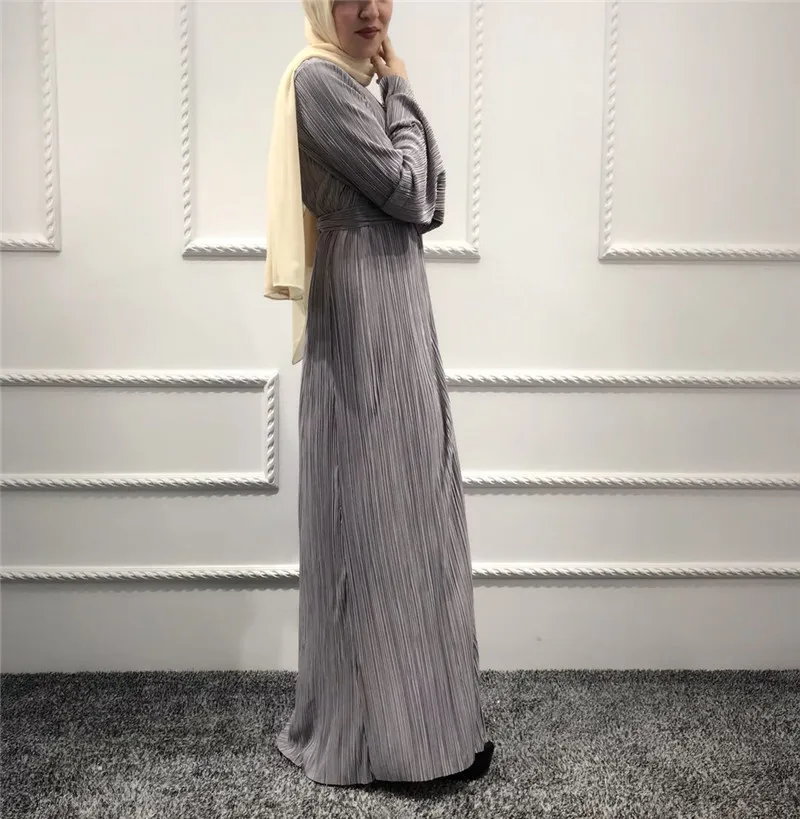 Элегантное мусульманское Плиссированное Платье-туника абайя, кардиган с расклешенными рукавами, длинный халат, Рамадан, арабское исламское платье, одежда для поклонения