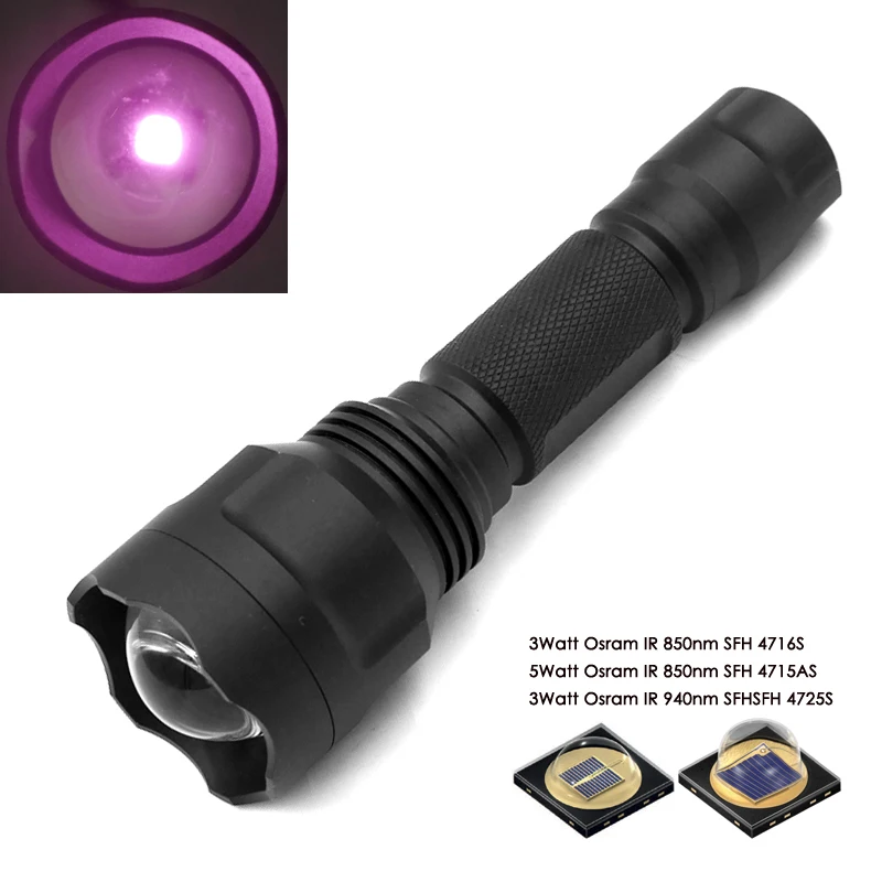 

Zoomable Osram IR 850nm 940nm IR flashlight Infrared Radiation IR LED Lamp Waterproof IR850nm IR940nm led Flash light Torch