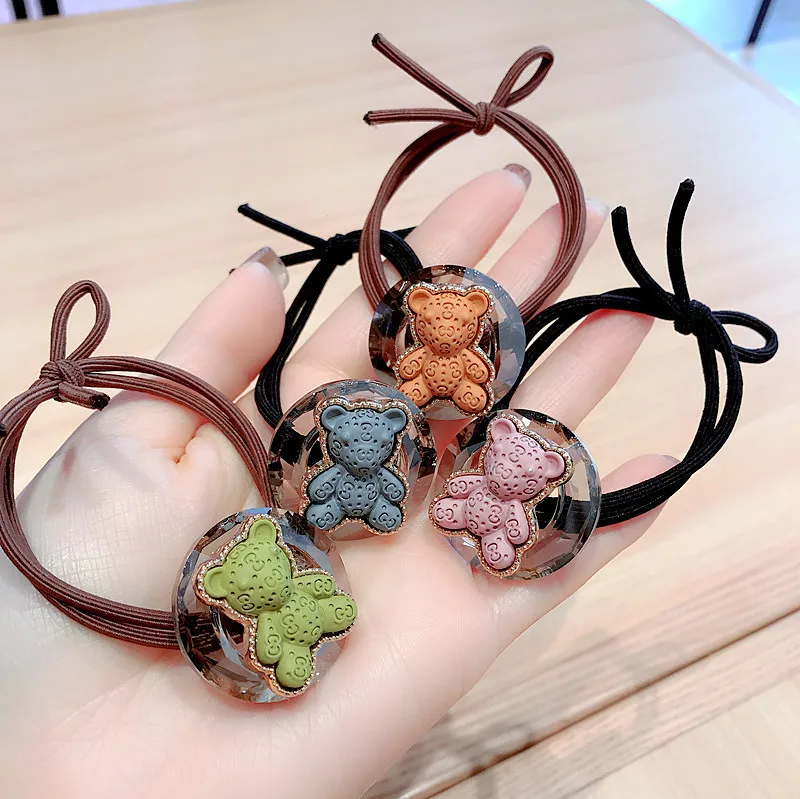 

Korea Handmade Acrylic Crystal Cartoon Bear Adult Women Elastic Hair Bands Head wear Apparel Accessories-YHAWEHB100C5