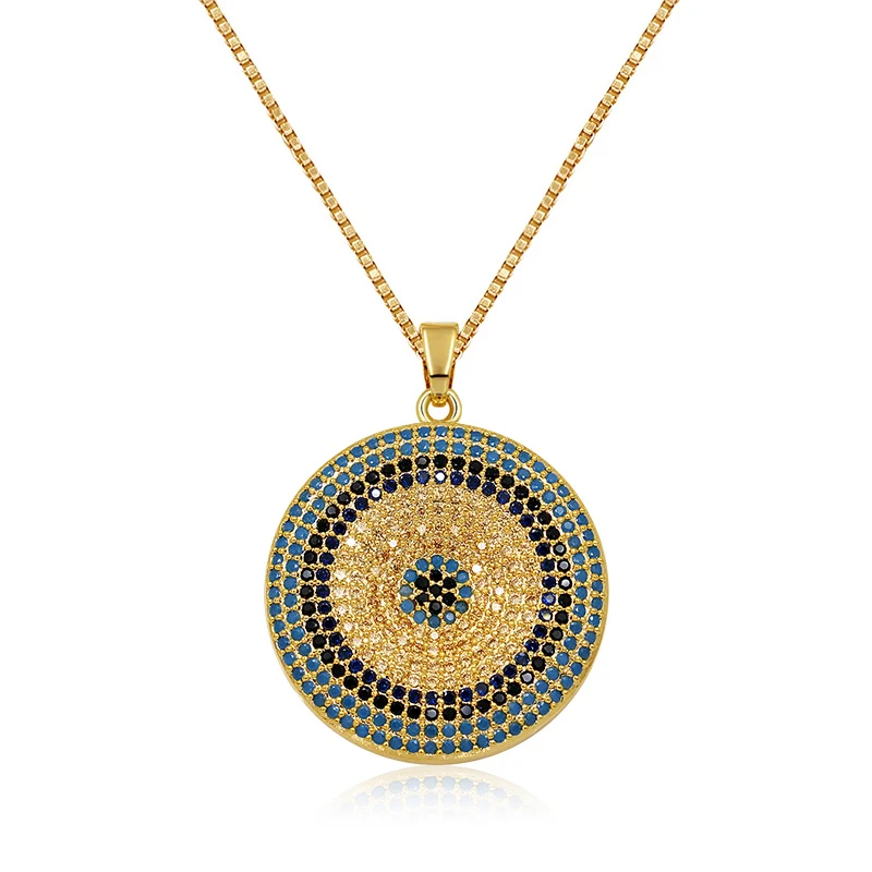 

WEIMANJINGDIAN Brand Cubic Zirconia Micro Pave Large Round CZ Evil Eye Pendant Necklace in Gold or Gun Black Color Plated