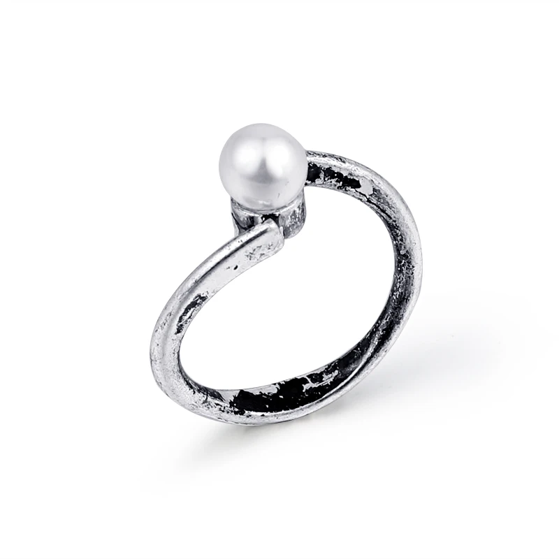 

GEOMEE 1PC European Classical Pearl Finger Ring Women Simple Vintage Silver Engagement Wedding Ring Anillo Jewelry Gift R63-1