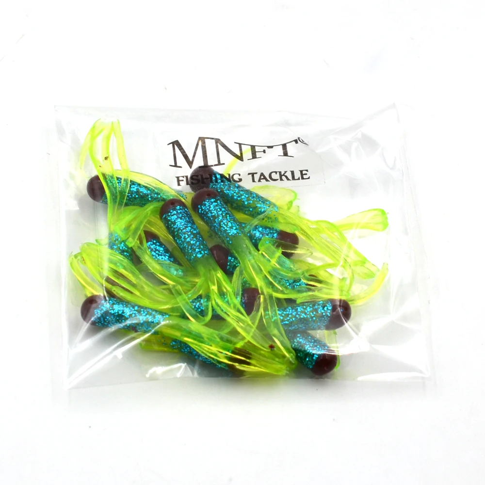 MNFT 20 шт Силиконовые трехцветные соленые приманки для басов 4,5 см/0,5 г Мягкая искусственная личинка червяка наживка-кальмар Морская рыбалка