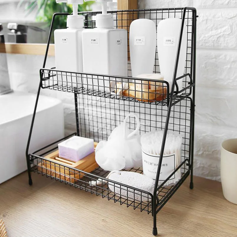  Folding Iron Storage Shelf Rack for Cosmetics Kitchen Bathroom Storage Shelves Bonsai Pot Display S