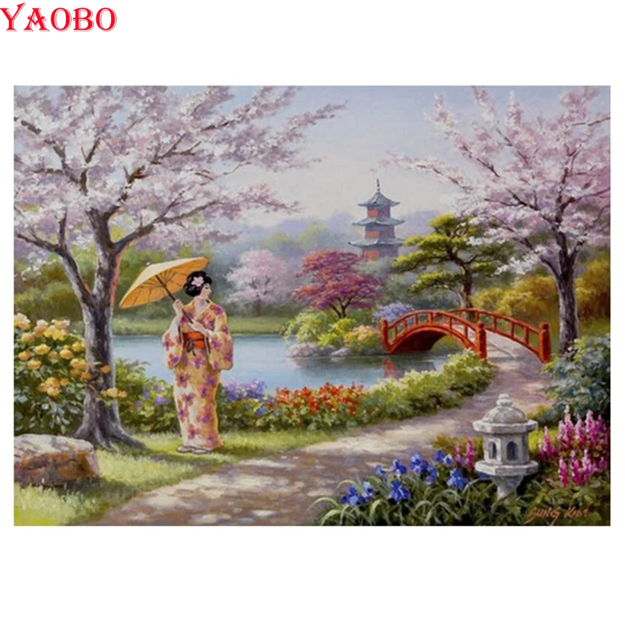 

Full Square/Round Japanese woman Diamond Painting Daimond Painting Sakura tree scenery Mosaic Picture Embroidery Cross Stitch