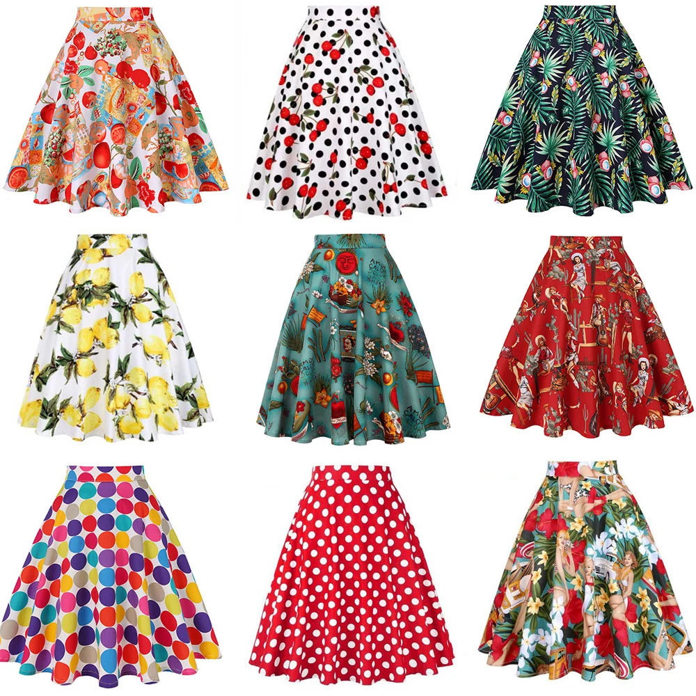 2019 Retro 50s Vintage Women Skirt High Waist Pleated Midi Skirt Women's Clothing Summer Audrey Hepburn Vintage Big Swing Skirts 2019 Retro 50s Vintage Women Skirt High Waist Pleated Midi Skirt Women's Clothing Summer Audrey Hepburn Vintage Big Swing Skirts