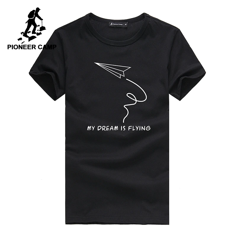 

Pioneer camp new short sleeve t shirt men casual 100% cotton plane print t-shirt for men graphic breathable tees male 522028