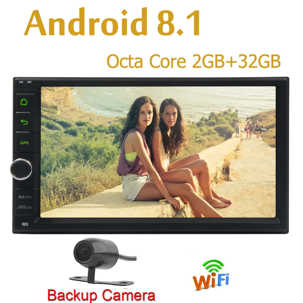 Double Din Android 8.1 Octa Core RAM 2G ROM 32G GPS Navigation Head Unit Audio Radio 1080P Video Pl