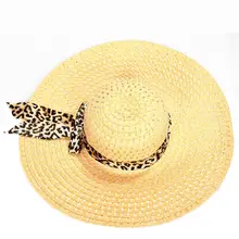 Summer Exquisite Leopard Ribbon Bowknot Decorated Openwork Sun Hat For Women Summer Exquisite Leopard Ribbon Bowknot Decorated Openwork Sun Hat For Women