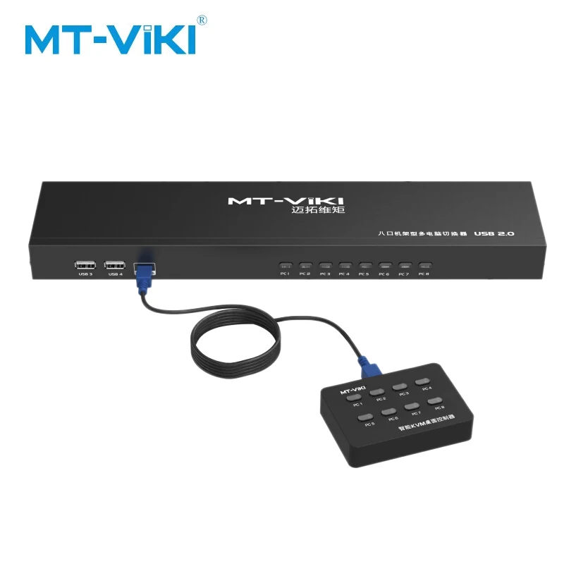 

MT-VIKI 8 Port VGA KVM switch 8 hosts share 1 monitor With desktop controller remote control Equipped with 8 pcs cable MT-801UK