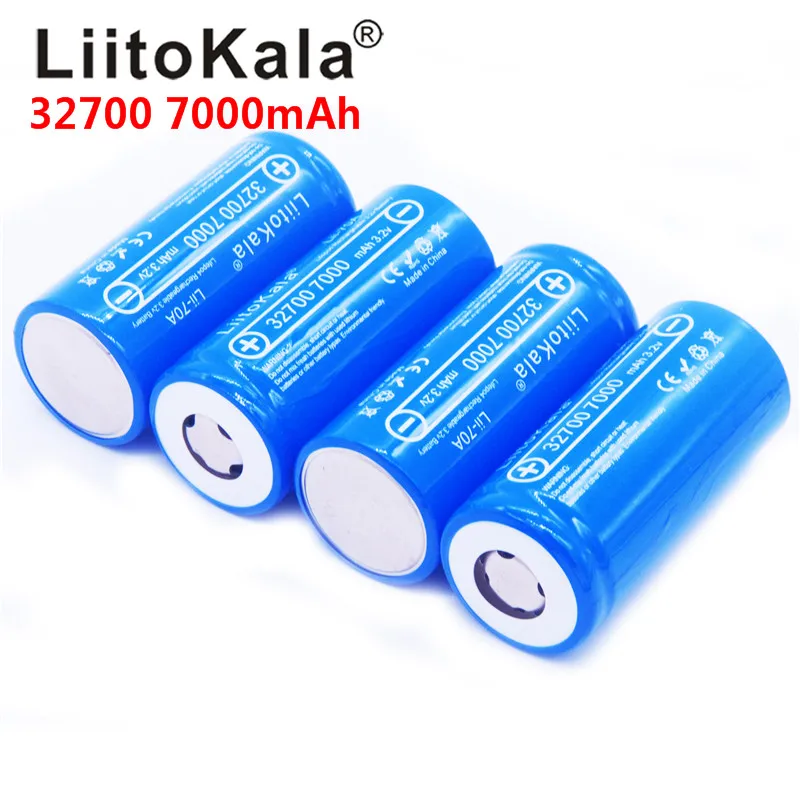 10pcs LiitoKala 32700 cells lifepo4 7000 mah 3.2 V rechargeable battery with flat top LiFePO4 for flashlight 32700 battery 6500