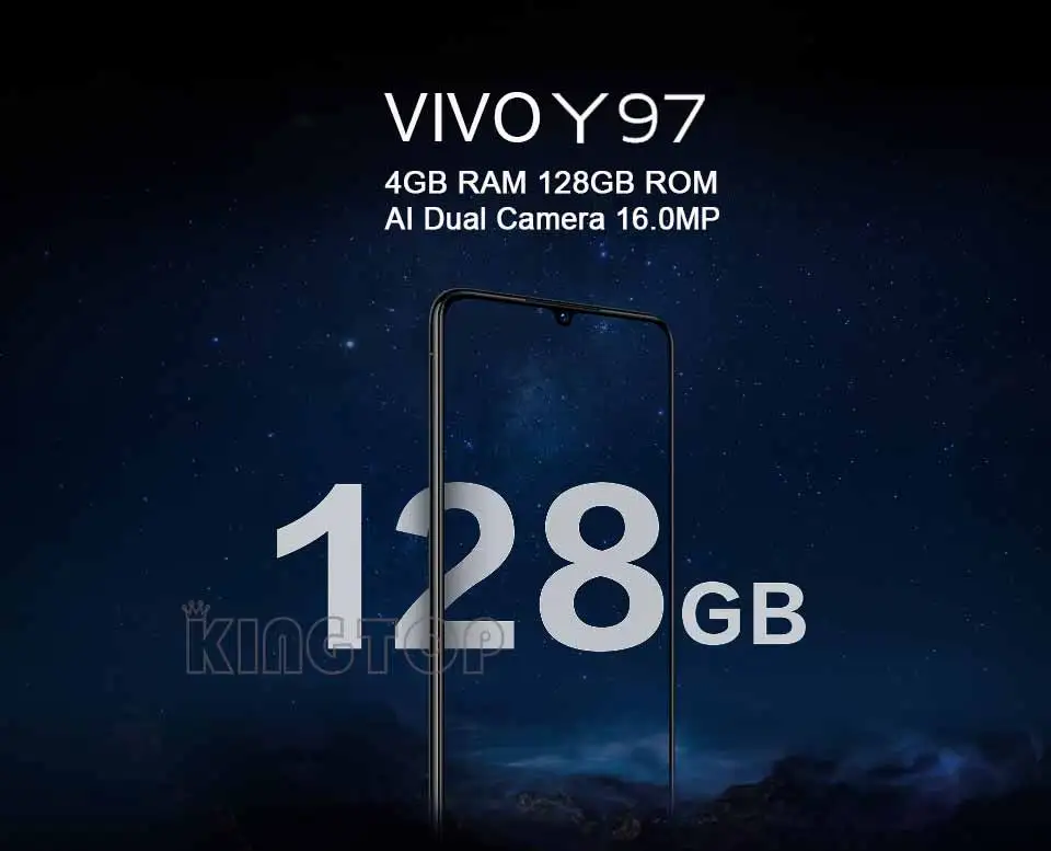 Мобильный телефон VIVO Y97, 4 Гб ОЗУ, 128 Гб ПЗУ, четыре ядра, 6,3 дюймов, полный экран, 16,0 Мп+ 2,0 МП, двойная тыловая камера, отпечаток пальца