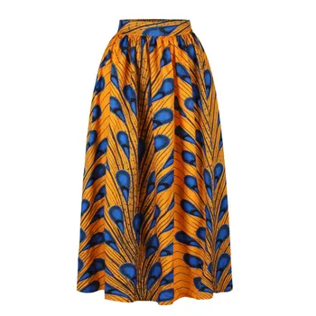 

2019 Maxi Skirt Women High Waist Vintage Long Skirt Elastic African Digital Print Slim Pleated Women Skirts Original Design