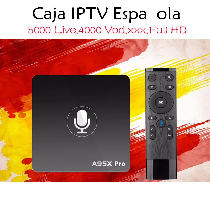 

Spain IPTV A95X Pro Android 7.1 TV Box Google Voice Control Smart tv Box with 5000Live 4000VOD support Adult xxx 4k Media player