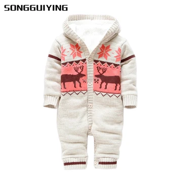 

SONGGUIYING A118 Winter Newborn Infant Baby Thick Climbing Clothes Romper Boys Girls Hooded Outwear Knitted Sweater Clothing