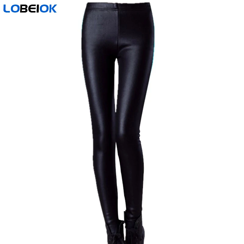 

LOBEIOK Women's and girl's Imitation Leather Slim Leggings Plus Size Lederhosen S M L XL XXL XXXL nine points Mid-waist Pants