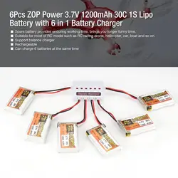 6 шт. ZOP Power 3,7 В 1200 мАч 30C 1 S Lipo Батарея Перезаряжаемые с 6 в 1 Батарея USB Зарядное устройство для скоростного радиоуправляемого дрона автомобиля